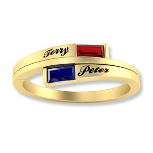 2 Baugette Shaped Birthstone Mother's Personalized Ring