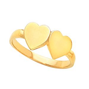 14K Gold Women's Double Heart Signet Ring
