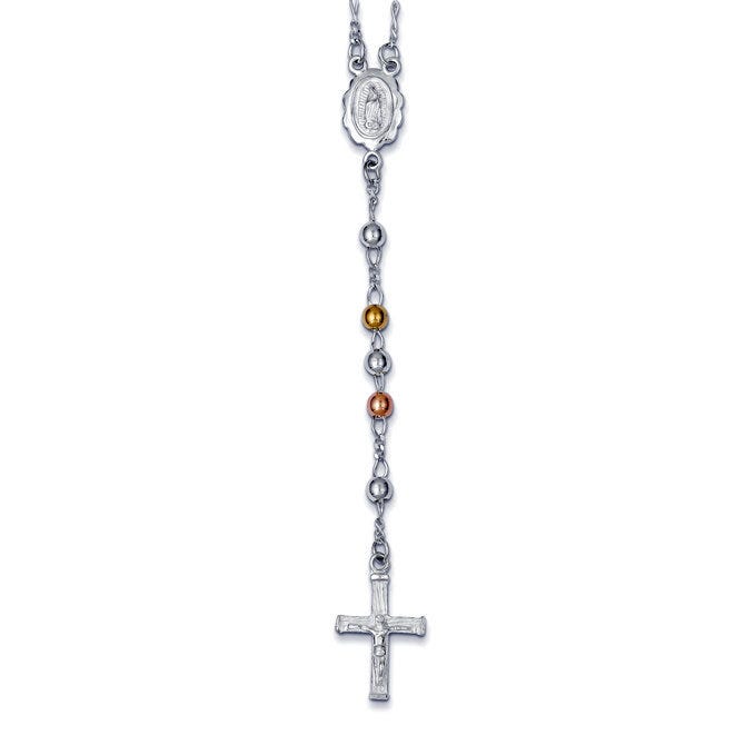 Sterling Silver Yellow & Rose Flash Gold-plated Rosary Necklace /with Miraculous Medal