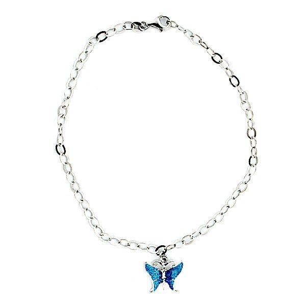 Sterling Silver Adjustable Anklet / Ankle Bracelet Blue Butterfly