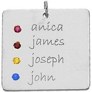 Personalized with Four Birthstones Square Pendant