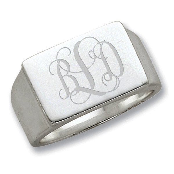Sterling Silver Men's Rectangle Solid Back Signet Ring
