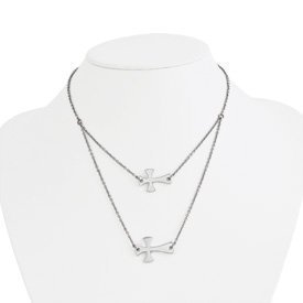 Stainless Steel Double Sideways Cross Layered Necklace