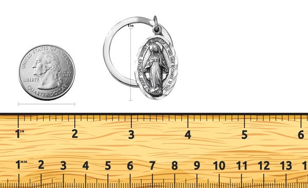 Miraculous Medal Pewter Religious Oval Keychain
