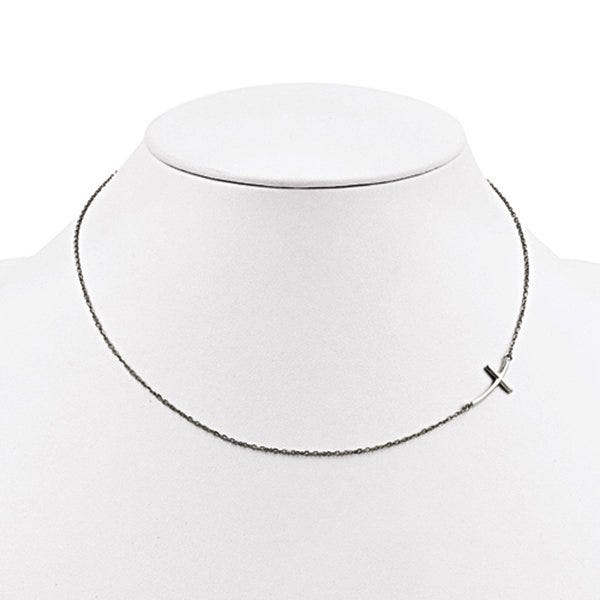 14k White Gold Small Sideways Curved Cross Necklace