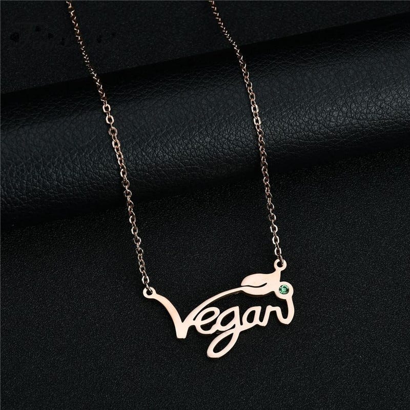 Vegan Necklace with Emerald & 18 Inch Chain