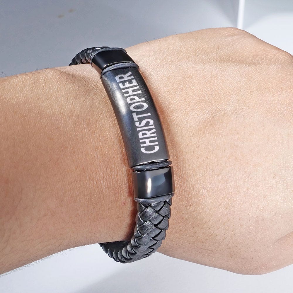 Black Leather ID Bracelet