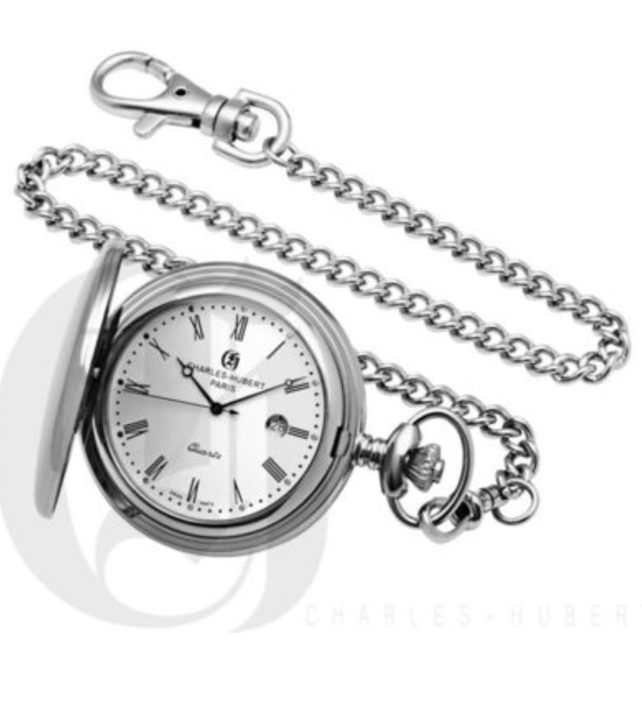Polished Finish Stainless Steel Hunter Case Quartz Pocket Watch