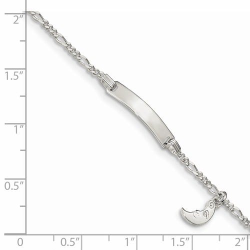 Sterling Silver Moon Charm Figaro Chain Children's ID Bracelet