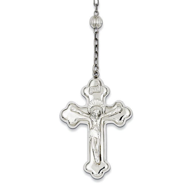 Sterling Silver Corraguated Rosary Necklace /with Sacred Heart of Jesus