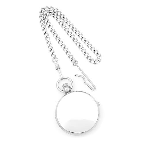Charles Hubert Double Engraving Quartz Photo Pocket Watch - Chrome Tone