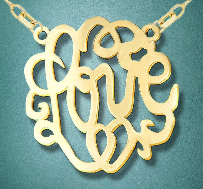 Round Fancy Script Love Monogram Cut-Out Pendant