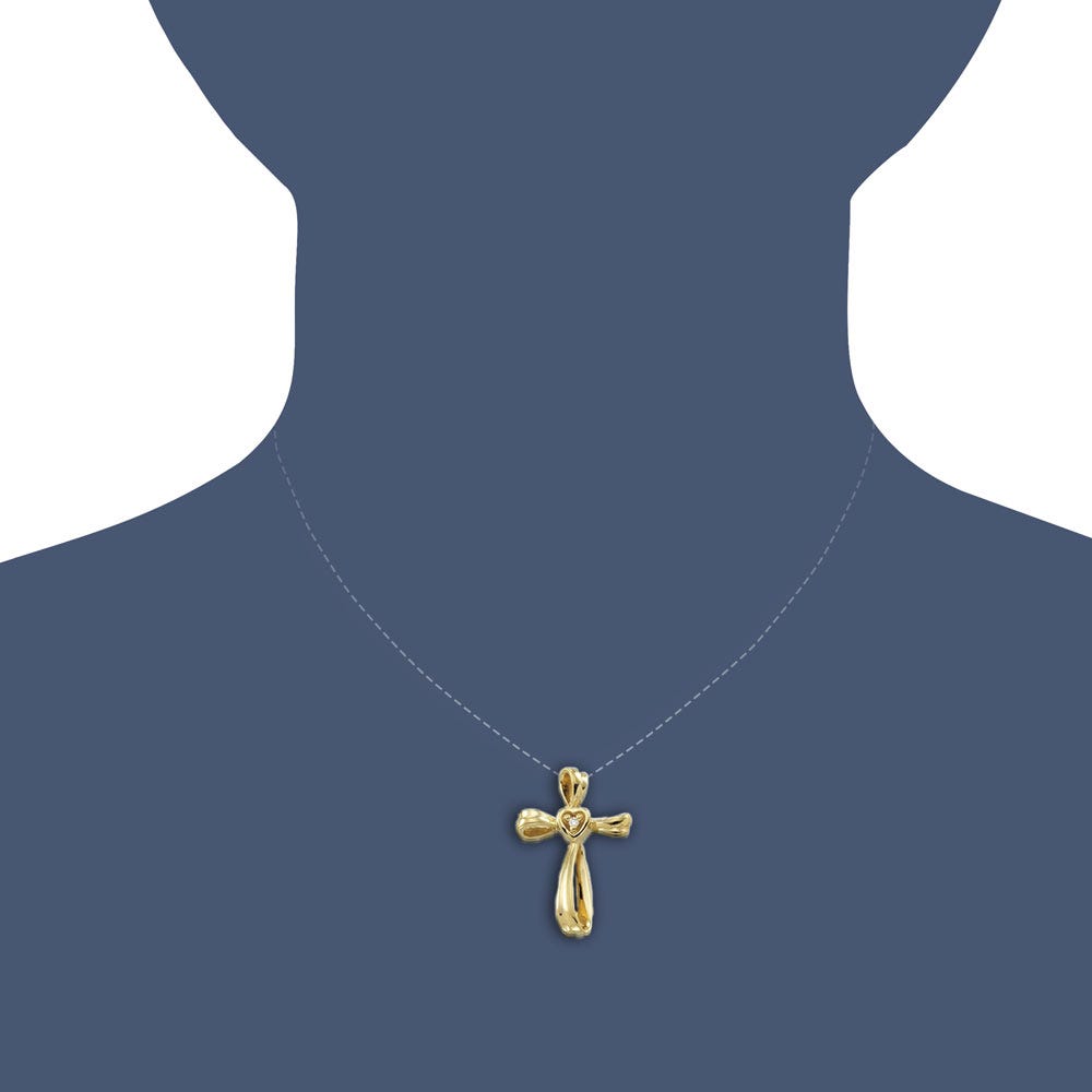 14K Yellow Gold Diamond Heart Cross Pendant