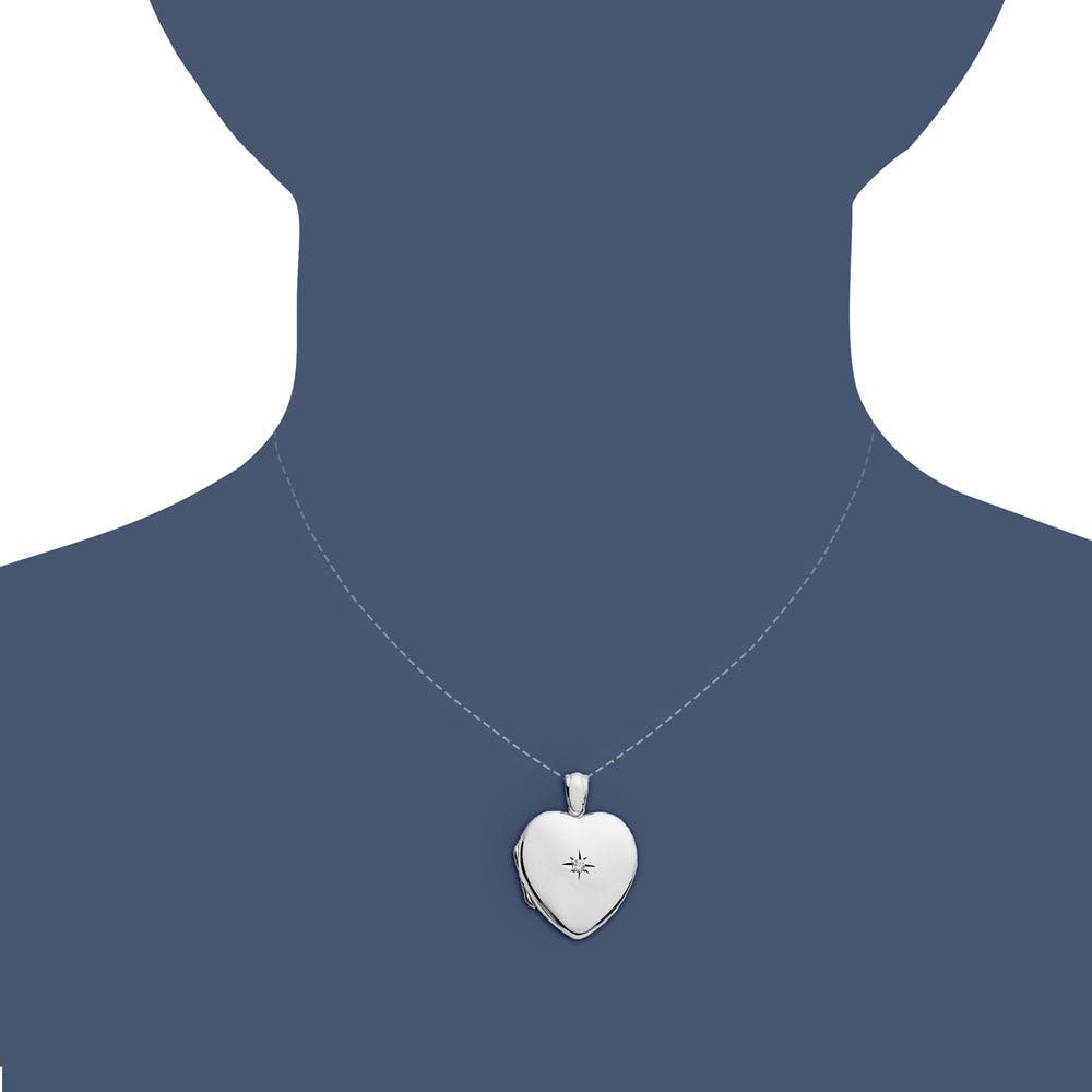 Sterling Silver Diamond Heavy Weight Heart Photo Locket