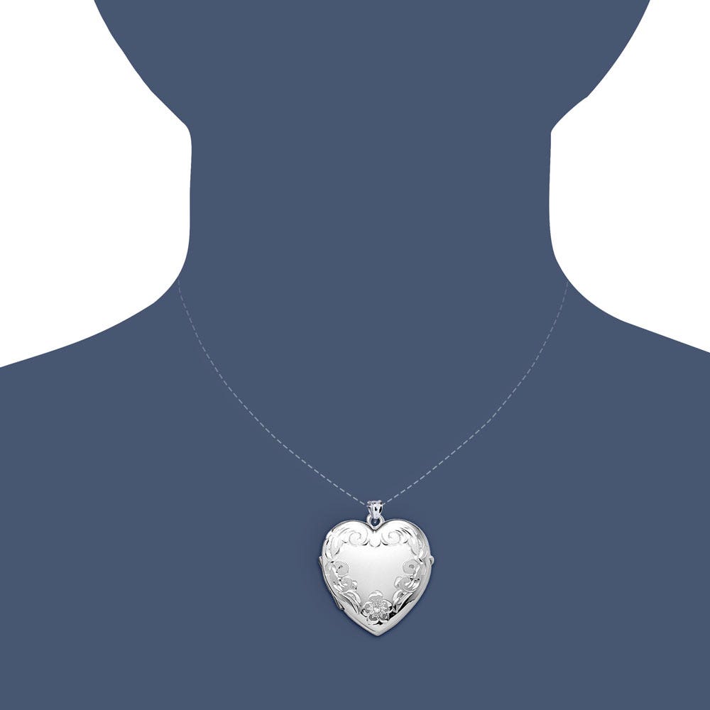 14K White Gold Floral Heart Four Photo Locket