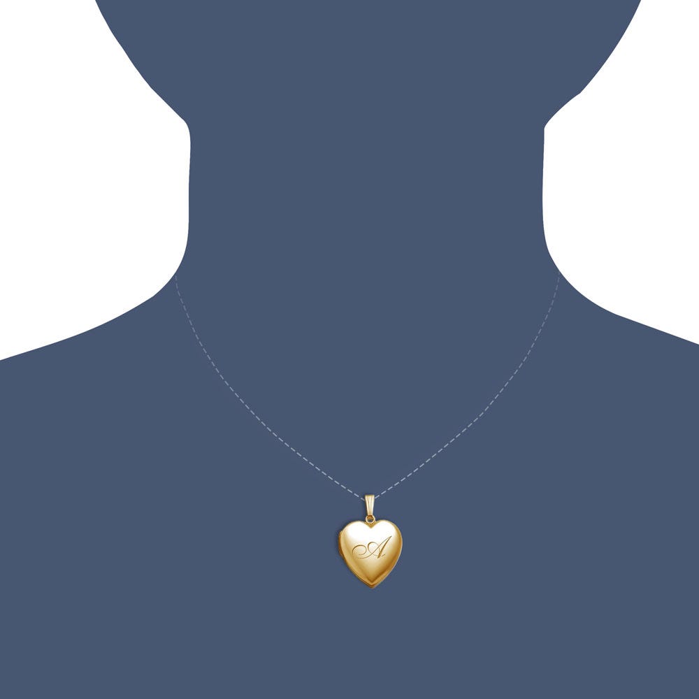 Solid 14K Yellow Gold Initial Heart Photo Locket