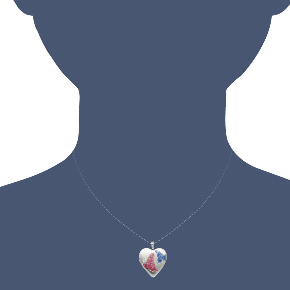 Sterling Silver Enameled Butterfly Heart Photo Locket