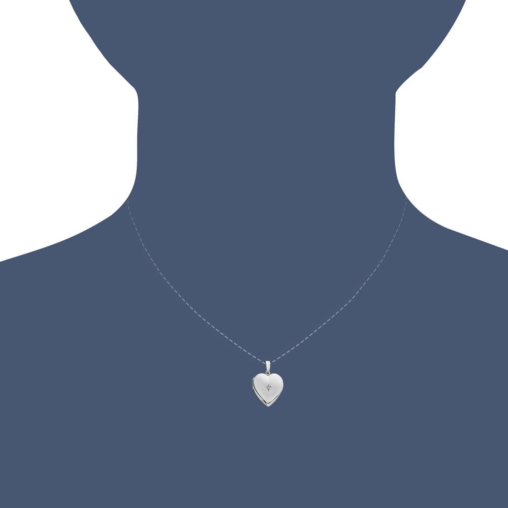 Sterling Silver Baby Polished Heart Locket with Genuine Diamond