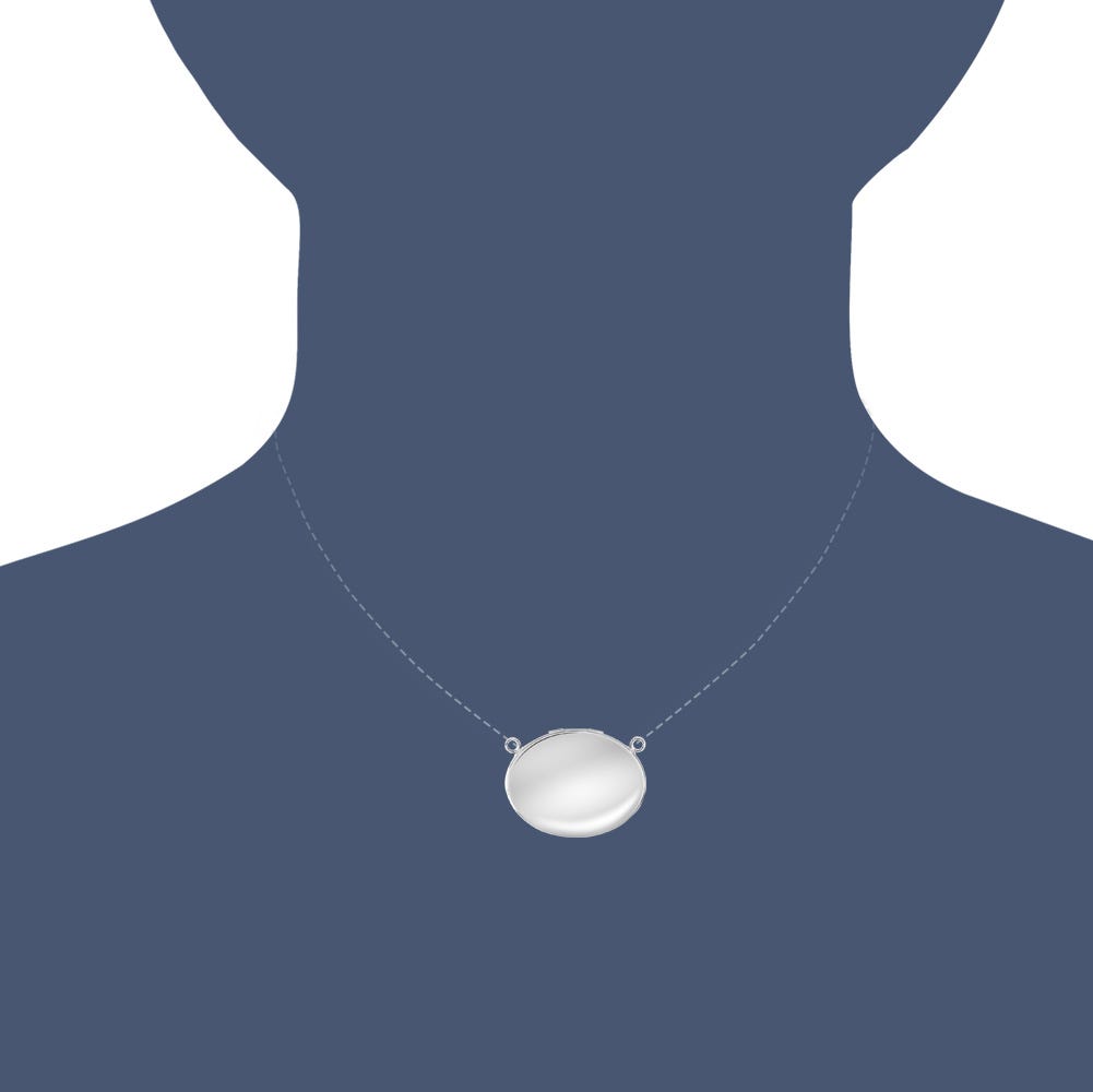 Sterling Silver Sideways Plain Oval Photo Locket with Chain Included
