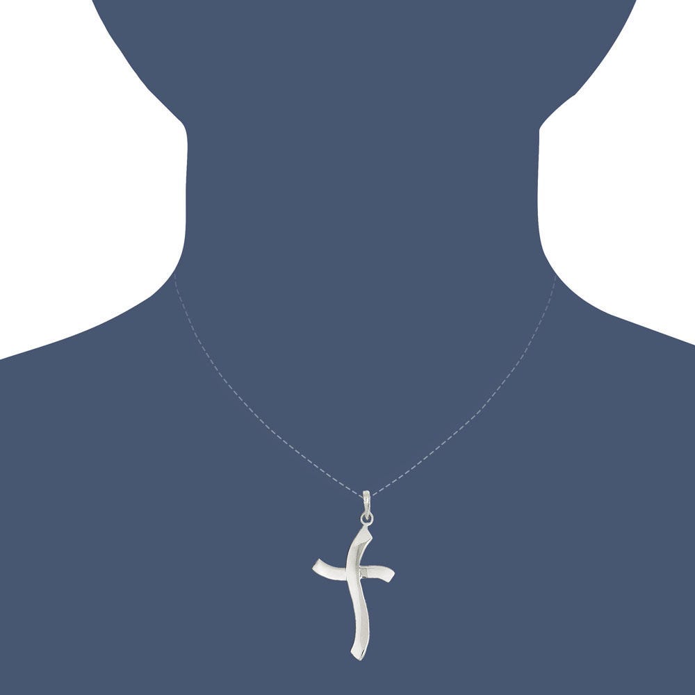 Sterling Silver Polished Freeform Cross Pendant