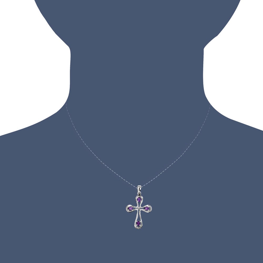 Sterling Silver Rhodium Amethyst & Diamond Cross Pendant