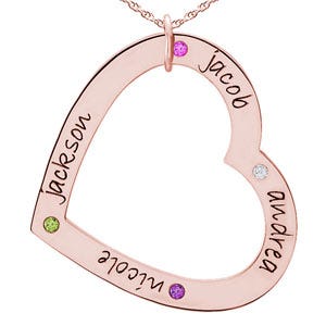 Personalized Four Birthstones Large Heart Pendant