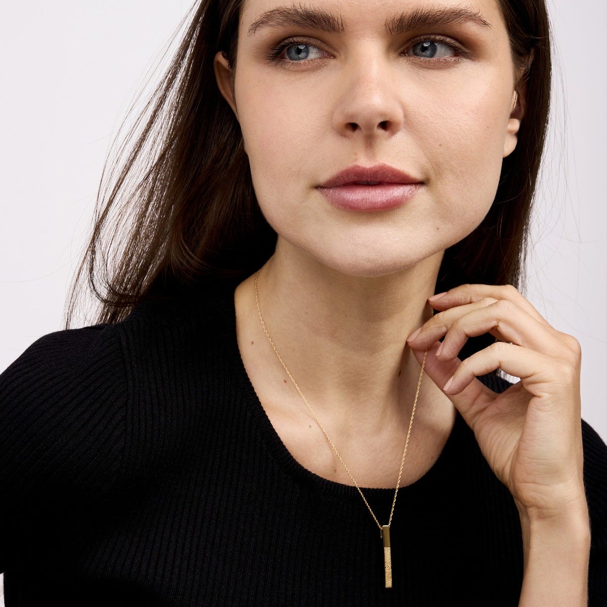 Personalized Fingerprint Vertical 3D Bar Necklace