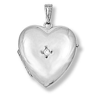 14K White Gold Heart Four Photo Locket with Diamond