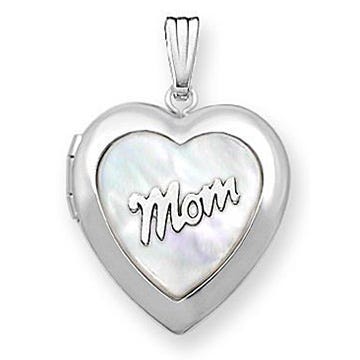 14k White Gold Mother Of Pearl Heart Photo Locket