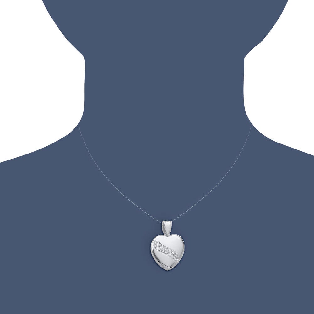 18k Premium Weight White Gold Heart Diamond Sash Heart Locket