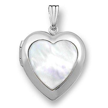 14k White Gold Mother Of Pearl Heart Photo Locket