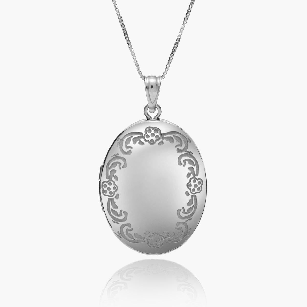 Sterling Silver Floral Oval Photo Locket