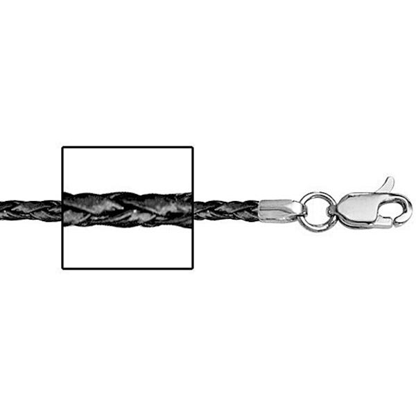 14K White Gold 1.5mm Thick Black Genuine Leather Chain