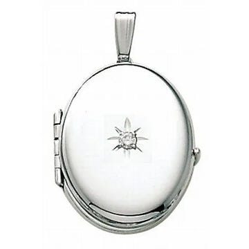 14K White Gold Oval 4 Photo Locket with Diamond