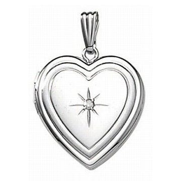 14k White Gold Heart Photo Locket with Diamond