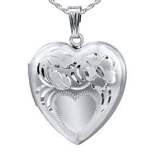 Sterling Silver Floral Design Heart Photo Locket