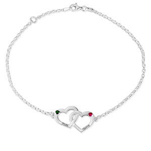 Interlocking Heart Bracelet with Two Birthstones & Two Names