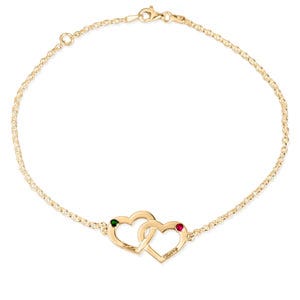 Interlocking Heart Bracelet with Two Birthstones & Two Names