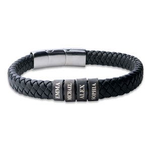 Black Leather Bracelet with Antiqued Charms