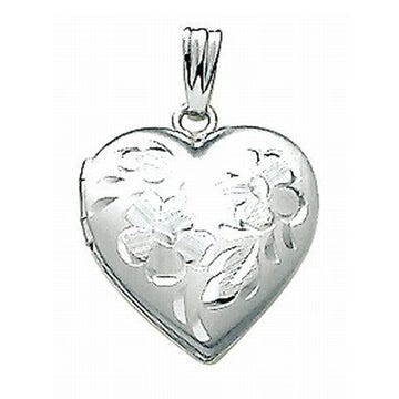 14K White Gold Small Heart Locket