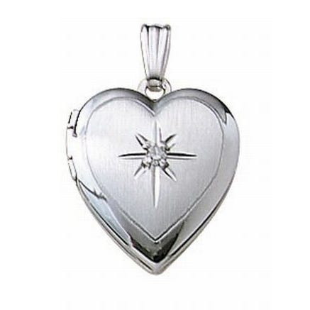 14k White Gold Heart Locket w/ Genuine Diamond