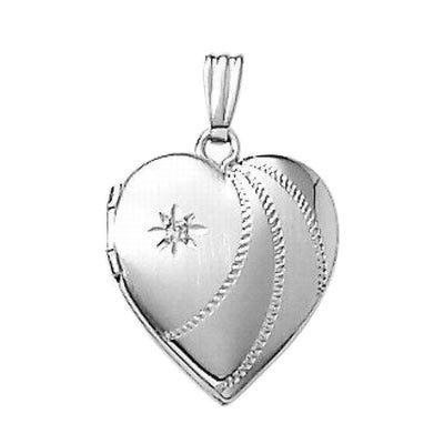 14K White Gold Small Heart Photo Locket with Diamond