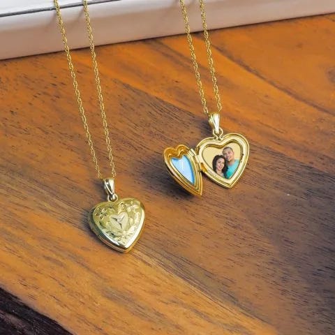 14K Gold Filled Floral Heart Photo Locket with Diamond
