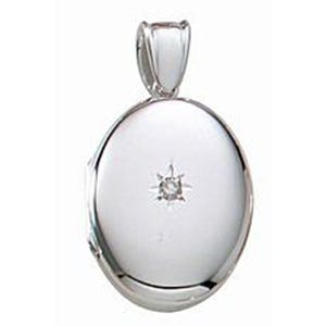 14k White Gold Premium Oval Photo Locket with Diamond