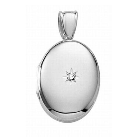 14k White Gold Premium Oval Locket with Diamonds