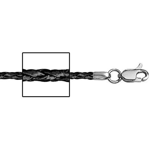 Sterling Silver 3mm Thick Black Genuine Leather Chain