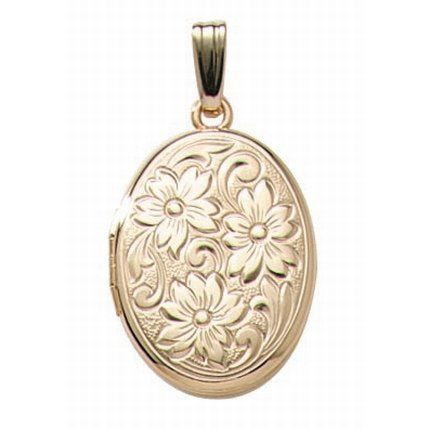 14k Gold Filled Floral Oval Photo Locket - 5/8 Inch x 3/4 Inch