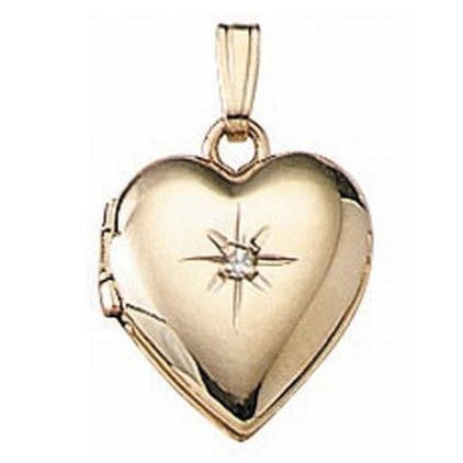 Solid 14K Yellow Gold Heart Locket with Diamond