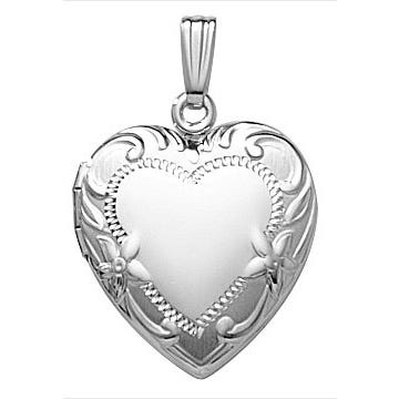 14k White Gold Floral Heart Photo Locket