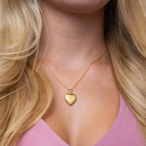 14K Gold Filled Floral Heart Photo Locket with Diamond